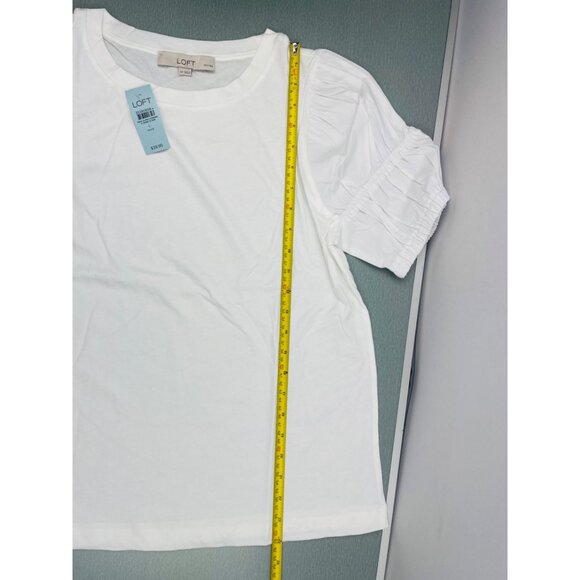 LOFT Petite  Women Puff Sleeve Mixed Media Top Large - Picture 4 of 11